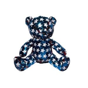 Patriotic Reversible Sequin Teddy Bear Plush Red White Blue Stars Goffa July 4th